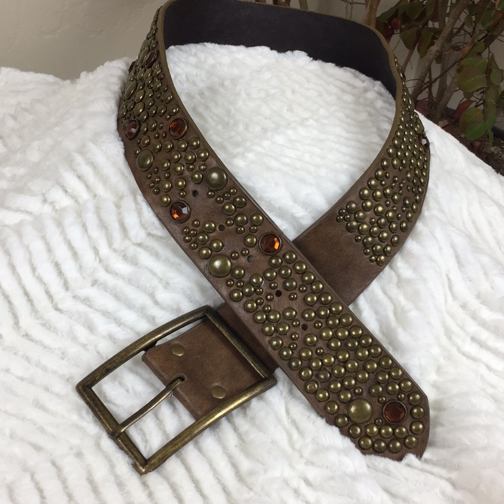 STEVE MADDEN Brass Stud and Amber Stone Belt EUC